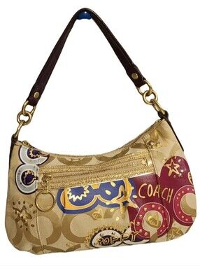 Coach Y2K Poppy Groovy Signature C Graffiti Pop Art Beige Shoulder Hobo Bag